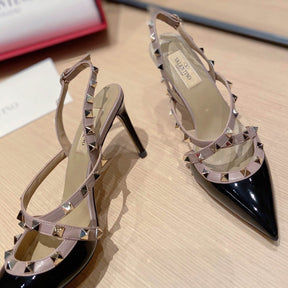 VLT Black Leather Pumps with Upper Details, 9cm Heel