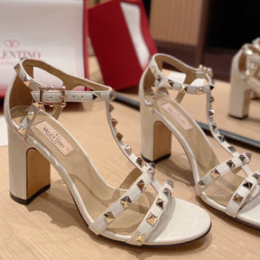 VLT White Leather Sandal with details, 8.5cm heel