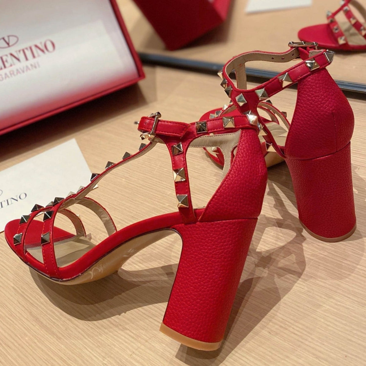 VLT Red Leather Sandal with details, 8.5cm heel