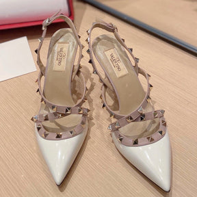 VLT White Leather Pumps with Upper Details, 9cm Heel