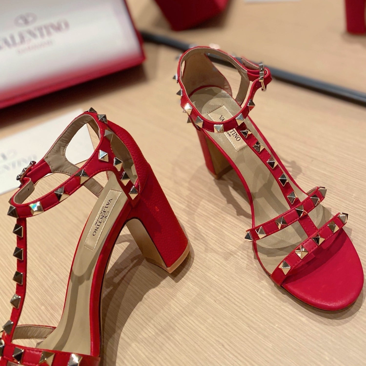 VLT Red Leather Sandal with details, 8.5cm heel