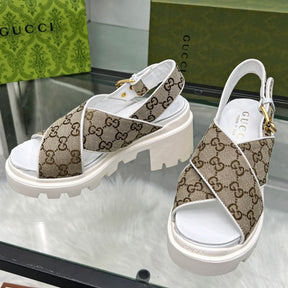 GG Lug Sole White and Canvas Sandal