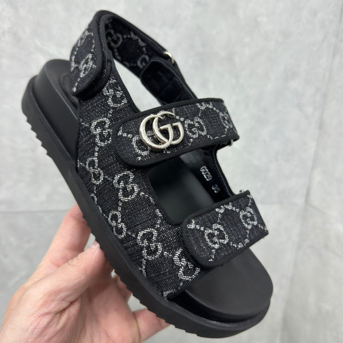 GG Slider Sandal with Double GG Black and White Heel