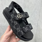 GG Slider Sandal with Double GG Black and White Heel