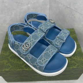 GG Slider Sandal with Double GG Blue Heel