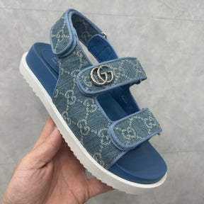 GG Slider Sandal with Double GG Blue Heel
