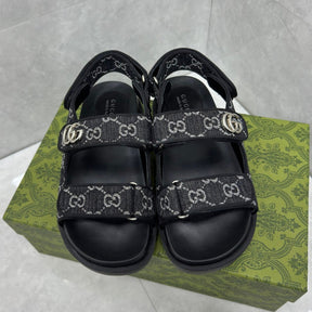 GG Slider Sandal with Double GG Black and White Heel