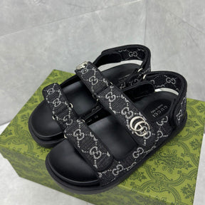 GG Slider Sandal with Double GG Black and White Heel