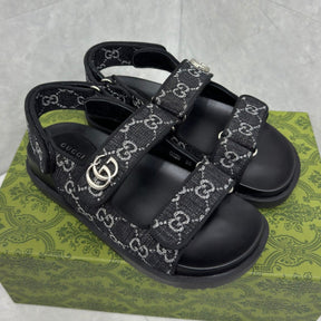 GG Slider Sandal with Double GG Black and White Heel