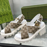 GG Lug Sole White and Canvas Sandal