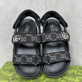 GG Slider Sandal with Double GG Black and White Heel