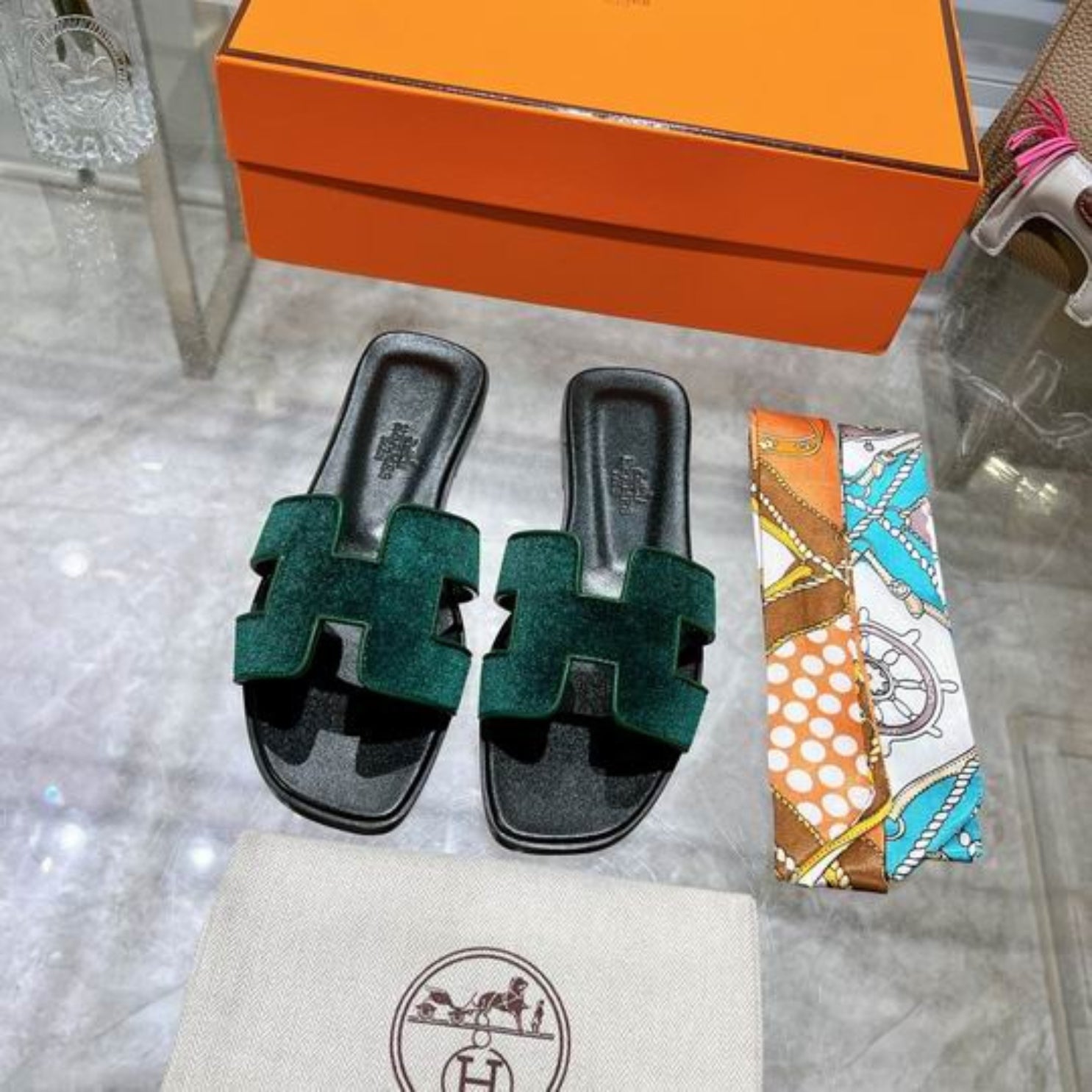 HRMS Oran Green Suede Sandal
