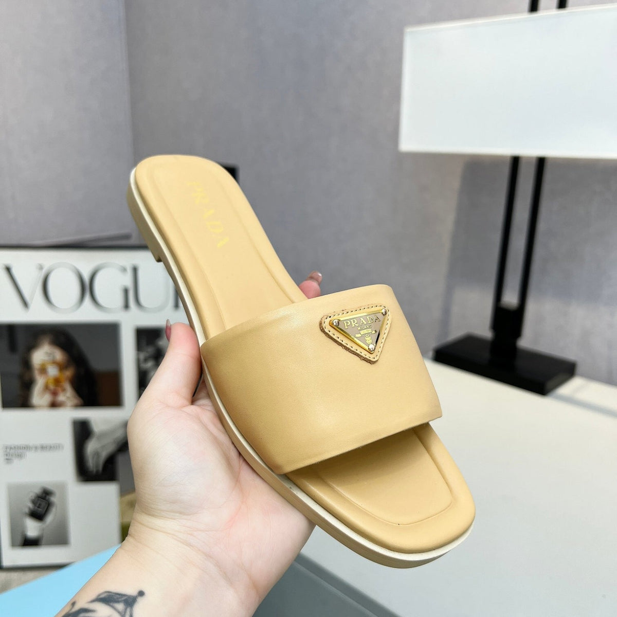 PRD Yellow leather sandal with logo