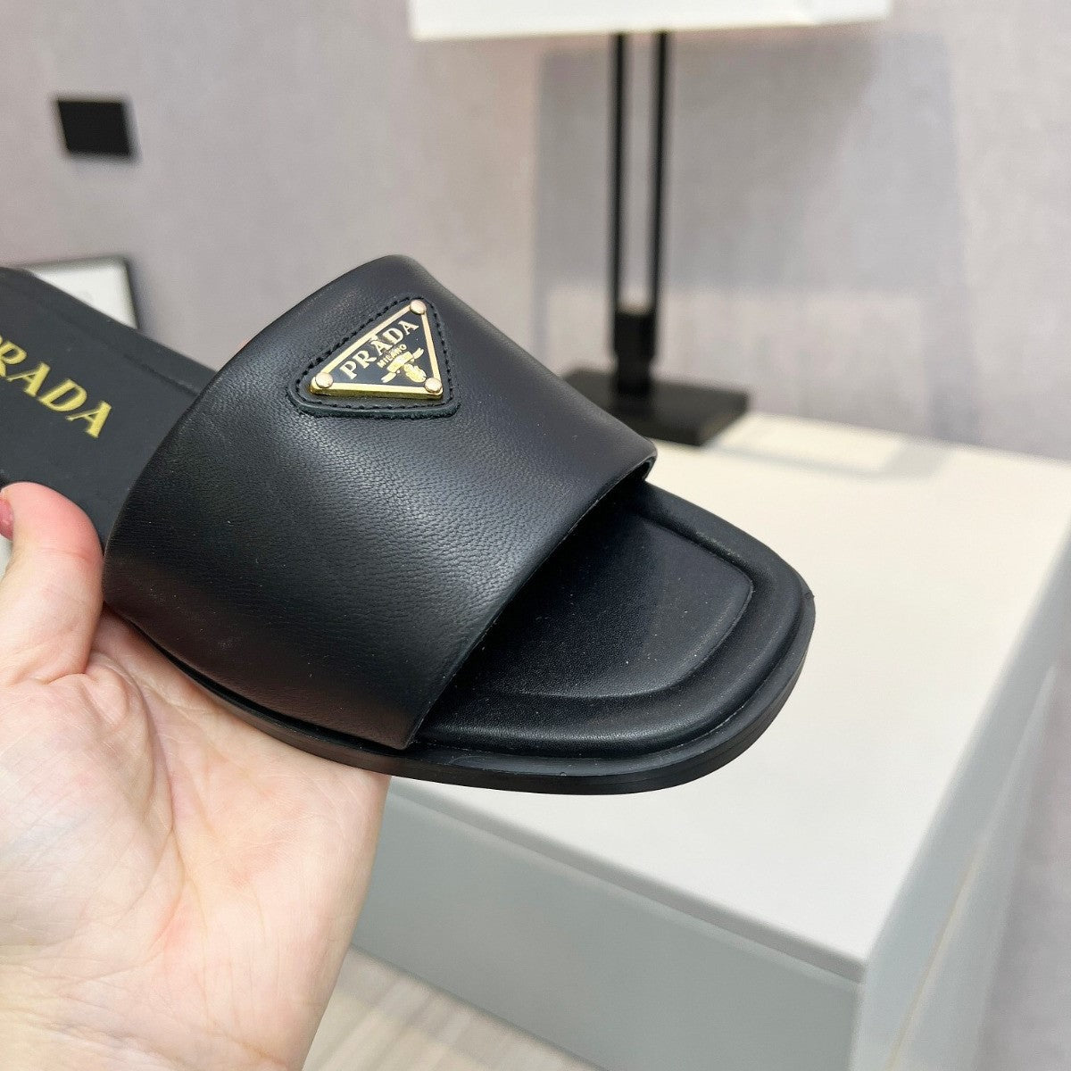 PRD Black leather sandal with logo