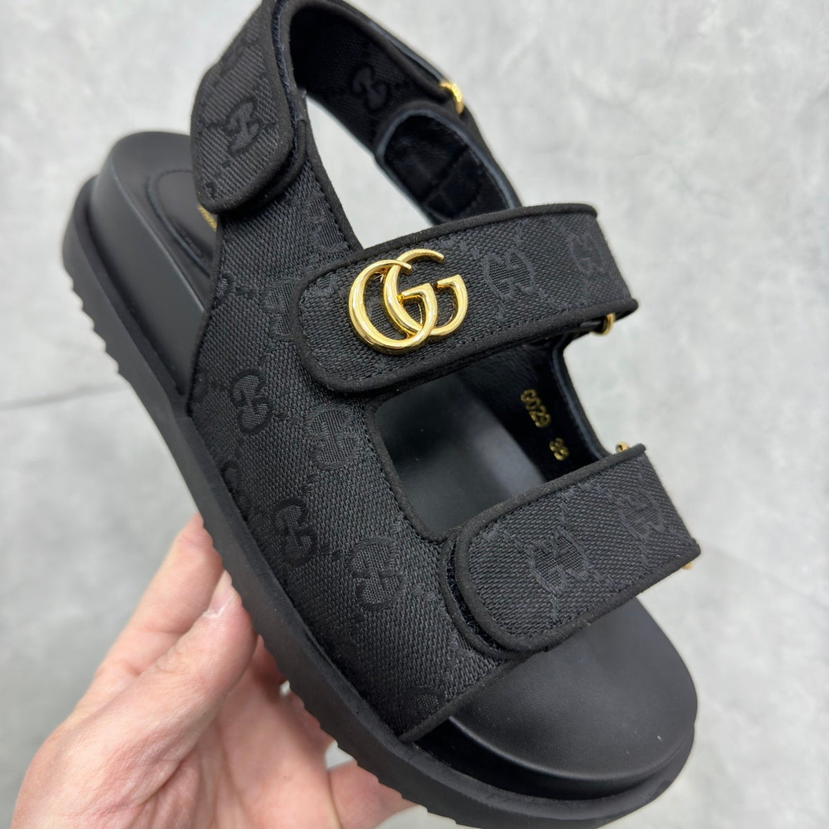 GG Slider Sandal with Double GG Black Heel