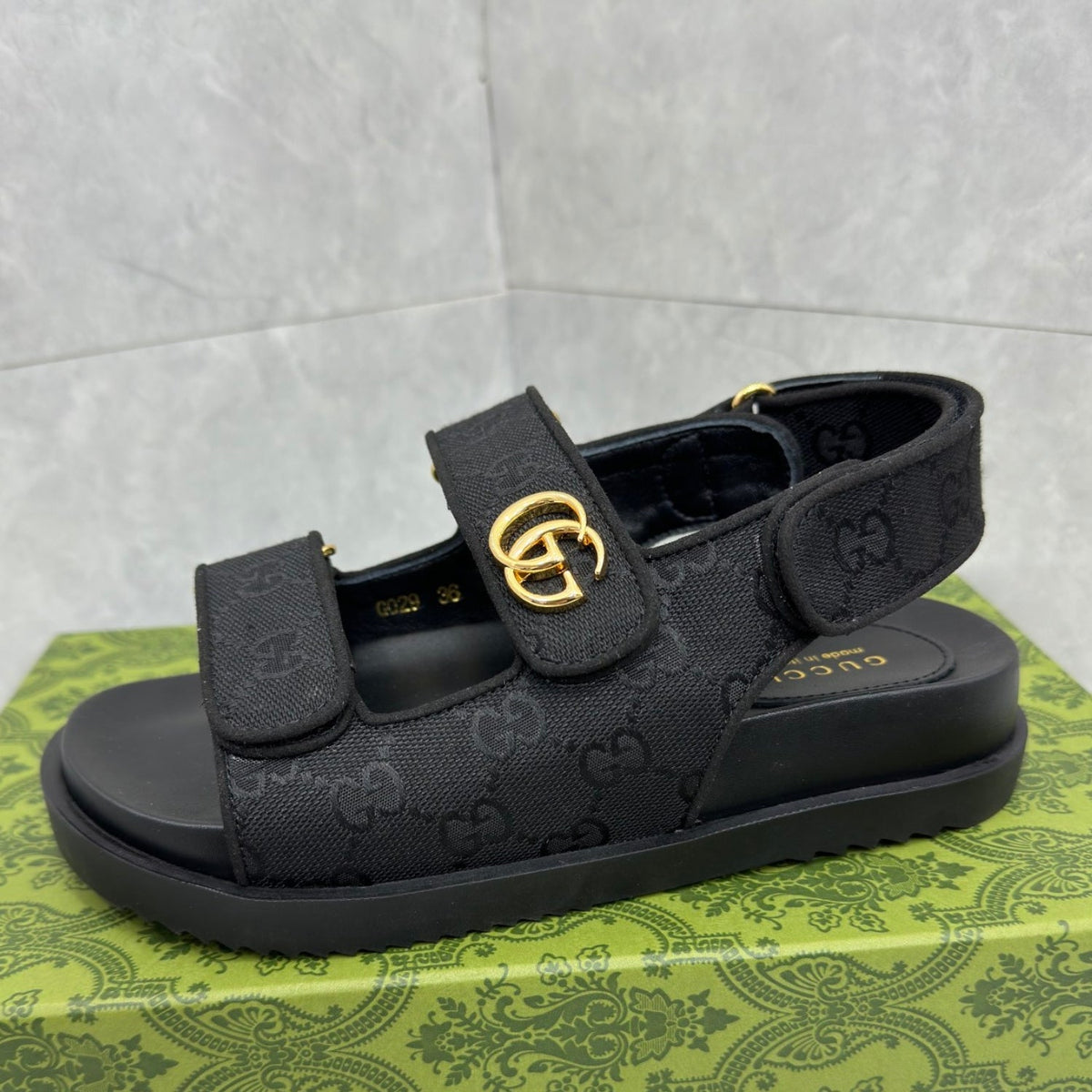 GG Slider Sandal with Double GG Black Heel