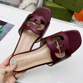GG Leather Sandal with GG Wine Interlocking