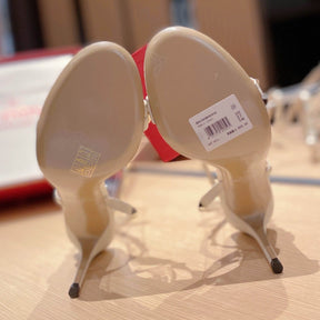 VLT Beige Leather Sandal with details, 8cm heel