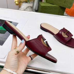 GG Leather Sandal with GG Wine Interlocking
