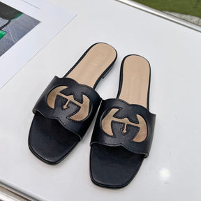 GG Leather Sandal with Black GG Interlocking