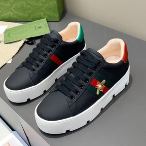 GG Ace Web Platform Sneakers in Black Bee
