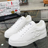 DG Portofino All-White Leather Sneakers with Embossed Side Logo
