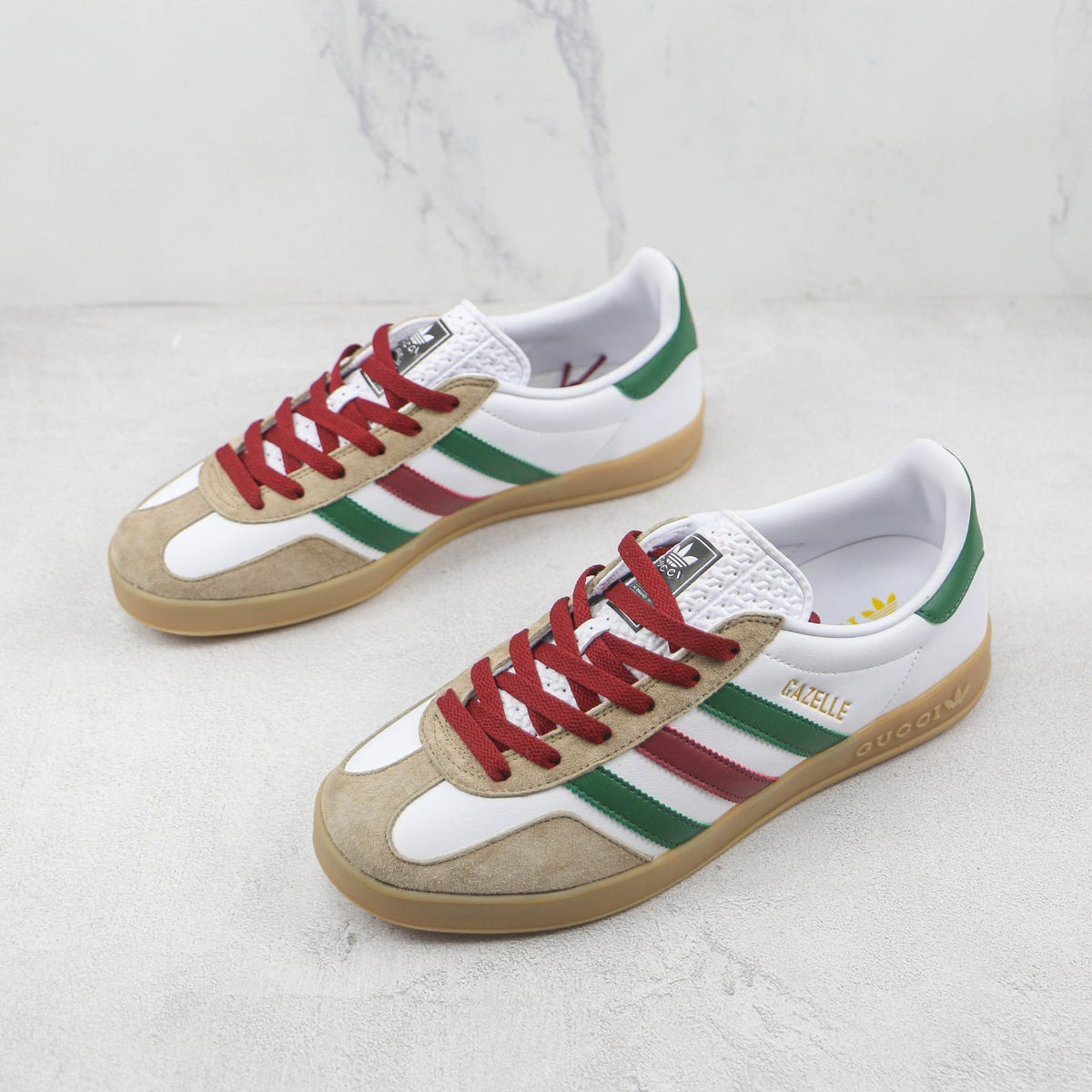 GG x Ads Gazelle White with Red and Green Sneakers