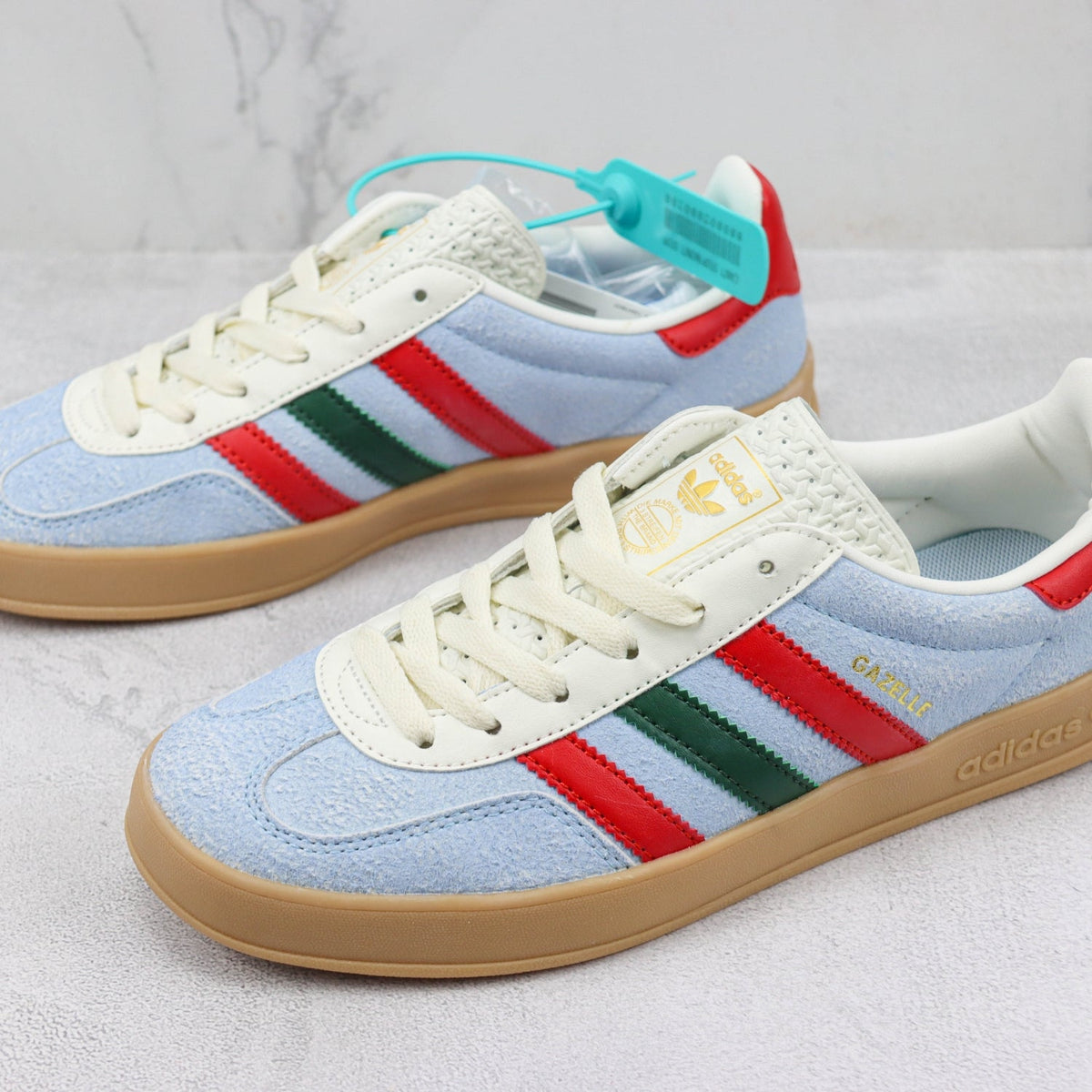 GG x Ads Gazelle Blue with Red and Green Sneakers