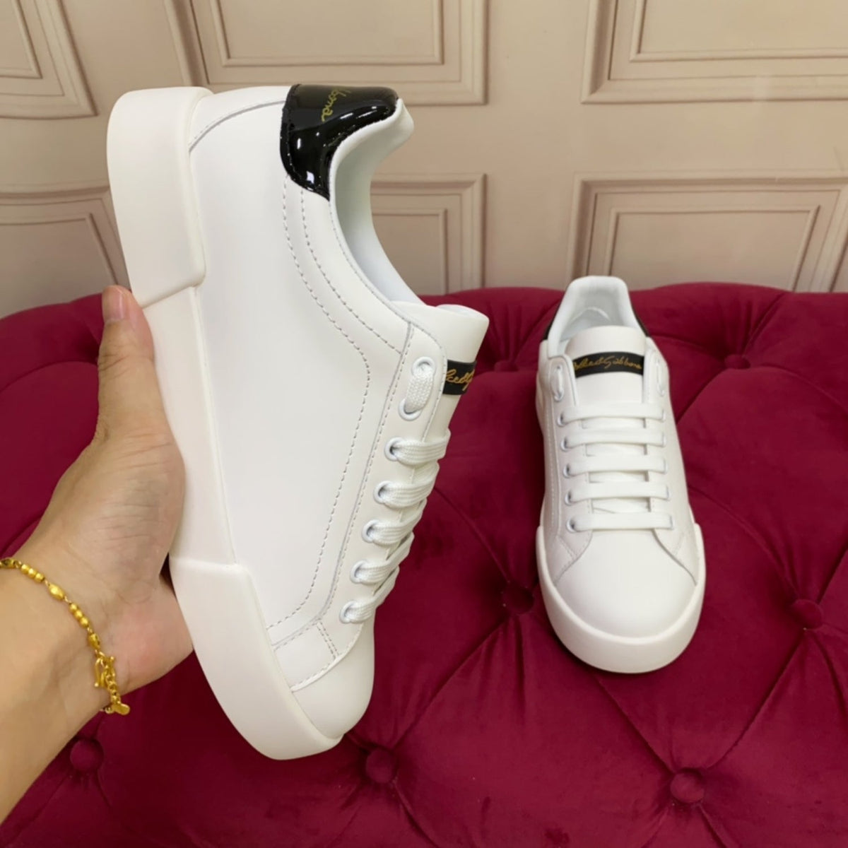 DG Portofino Smooth Leather White and Black Sneakers