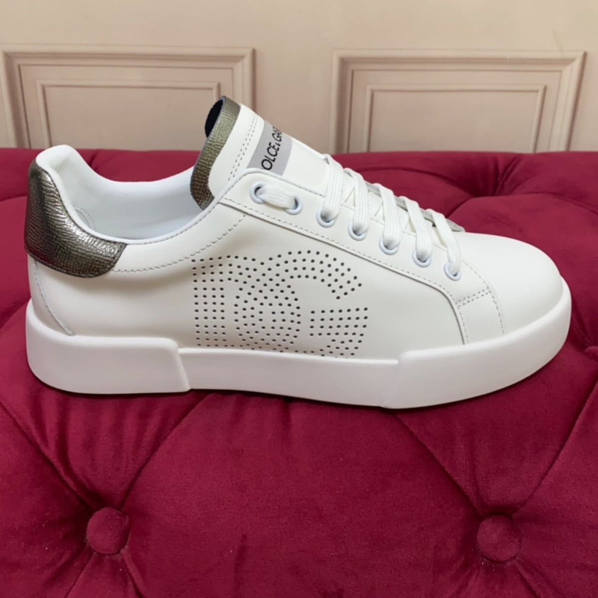 DG Portofino Leather Sneakers with White and Silver Logo