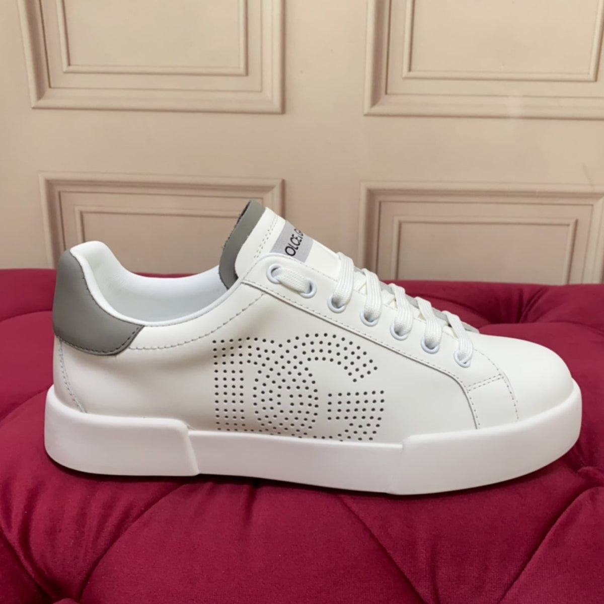 DG Portofino Leather Sneakers with White and Gray Logo