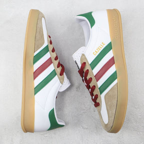 GG x Ads Gazelle White with Red and Green Sneakers