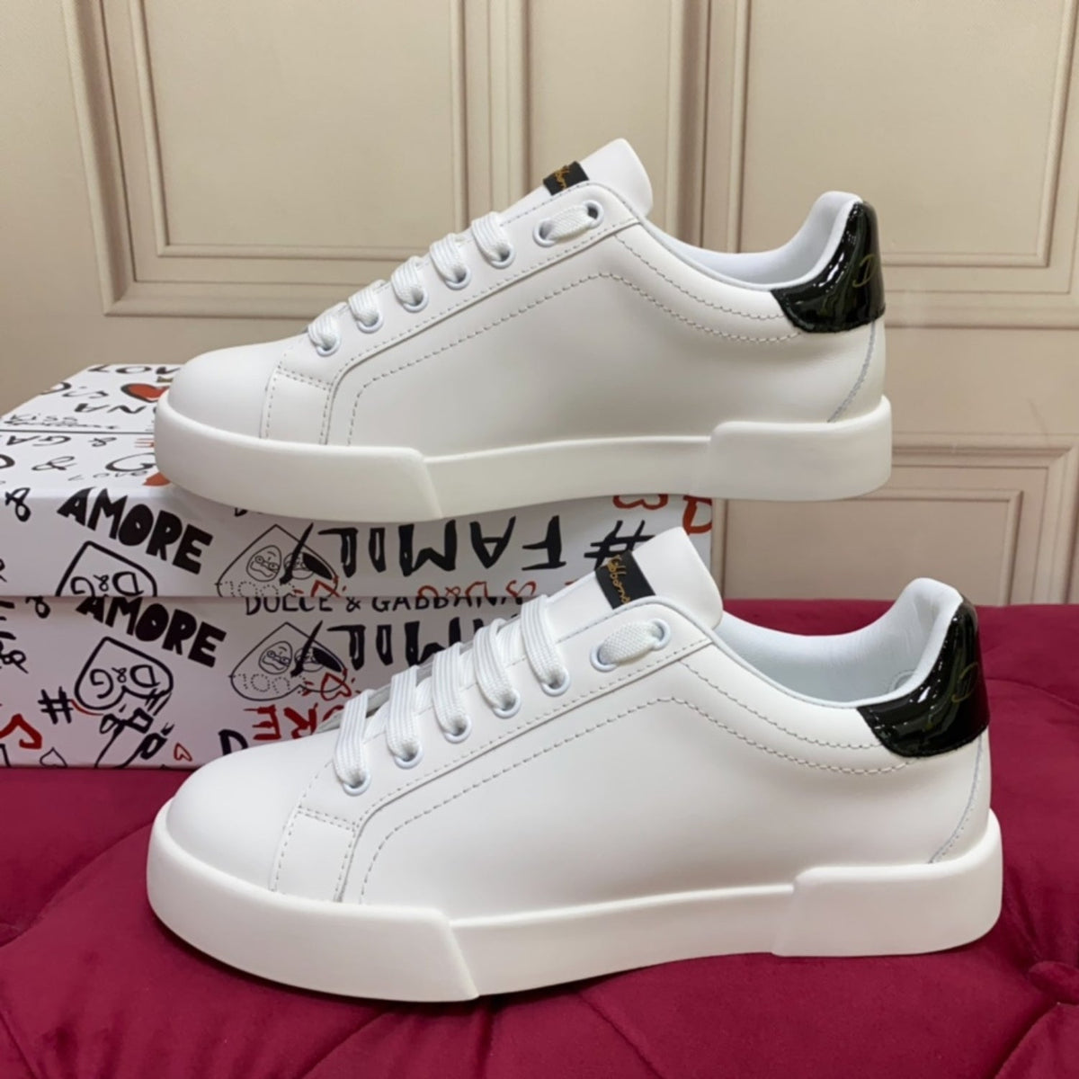 DG Portofino Smooth Leather White and Black Sneakers