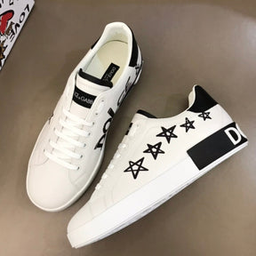 DG Portofino White Leather Sneakers with Black and Star Details