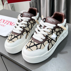 VLT One Stud XL White and Brown Leather Sneakers