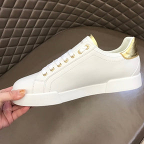 DG Portofino Smooth Leather White and Gold Sneakers