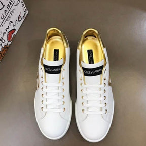 DG Portofino Leather Tennis Shoes with Gold and Side Logo