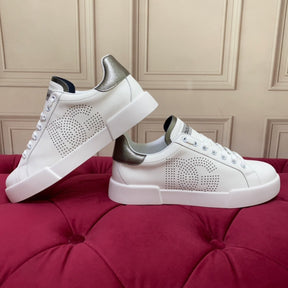 DG Portofino Leather Sneakers with White and Silver Logo