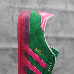 GG x Ads Gazelle Canvas Green and Pink Sneakers