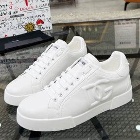 DG Portofino All-White Leather Sneakers with Embossed Side Logo