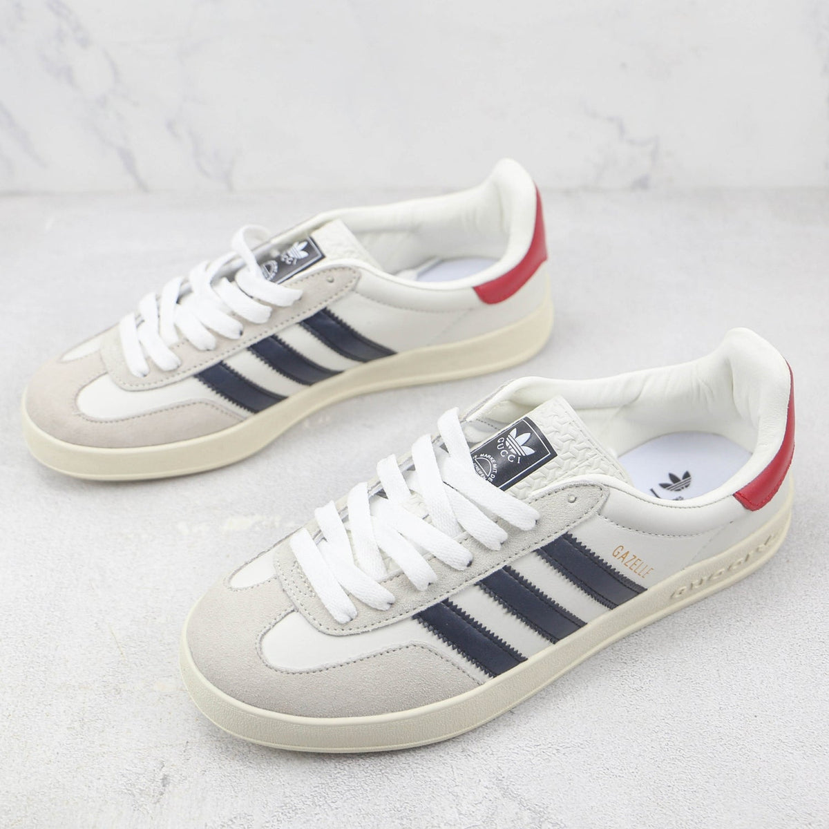 GG x Ads Gazelle White and Red Sneakers
