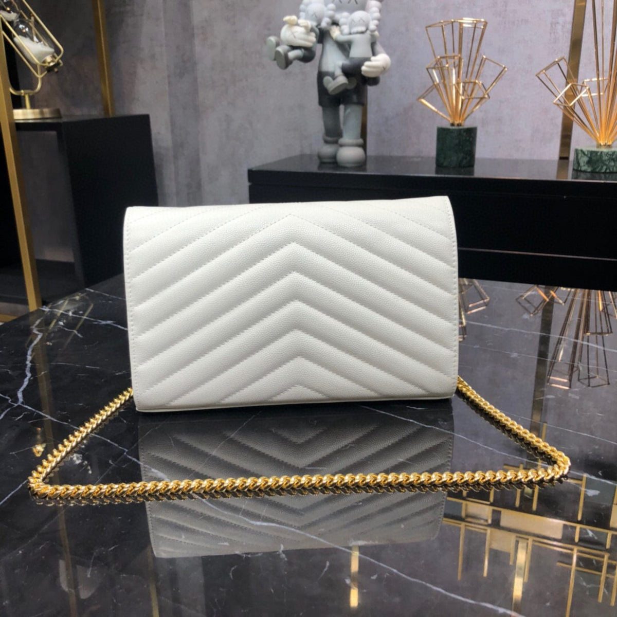 YSL Small White Monogram Bag with Gold Logo