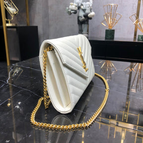 YSL Small White Monogram Bag with Gold Logo