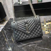 YSL Medium Envelope Shoulder Bag Black 24cm