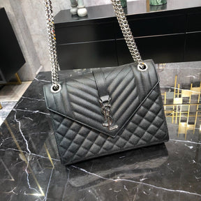 YSL Medium Envelope Shoulder Bag Black 24cm