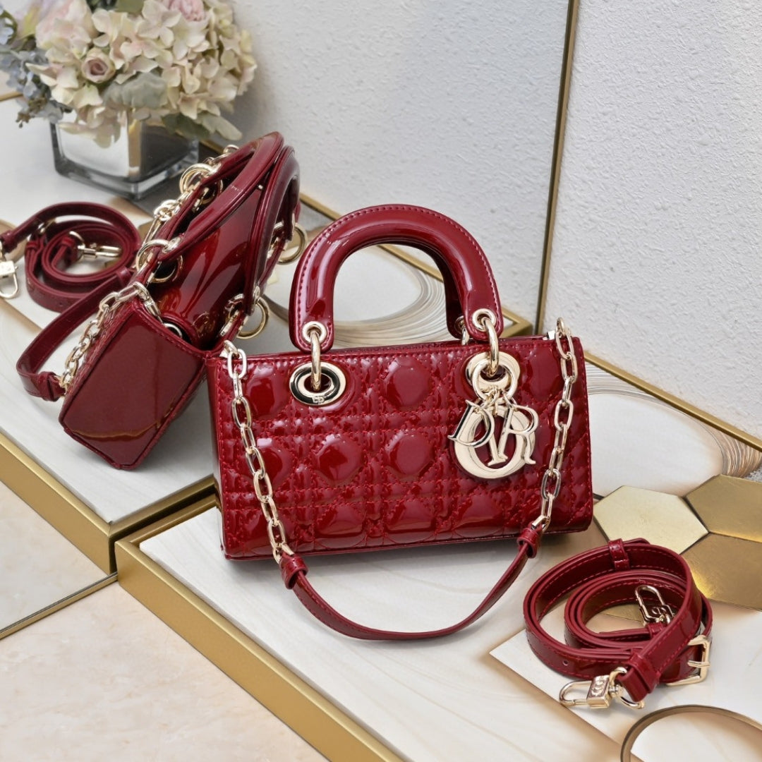 Dio Lady Joy Small Red Patent Leather Bag 22cm