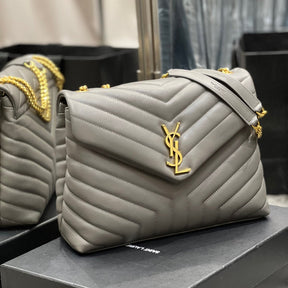 YSL LouLou Shoulder Bag Gray with Gold