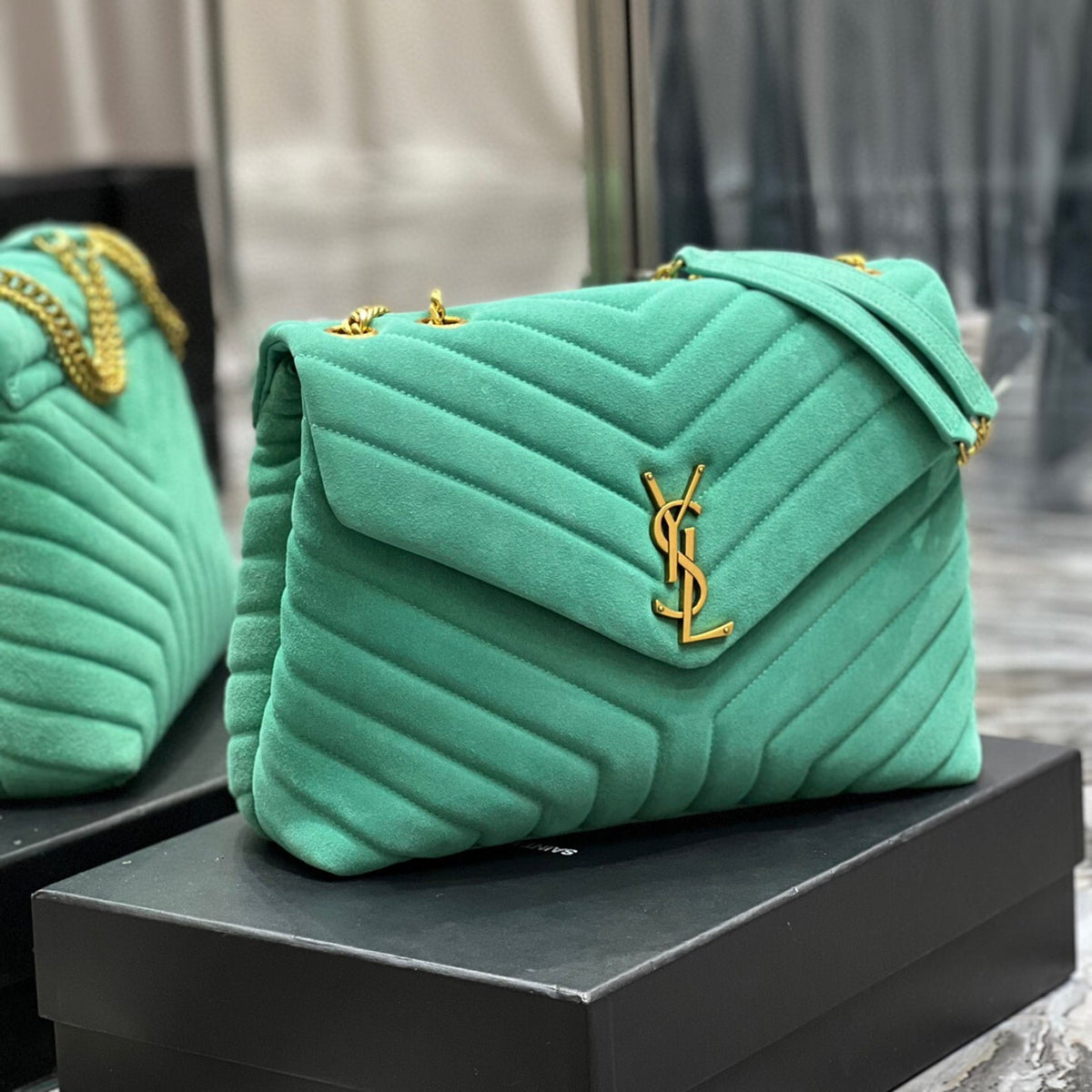 YSL LouLou Shoulder Bag Green with Gold