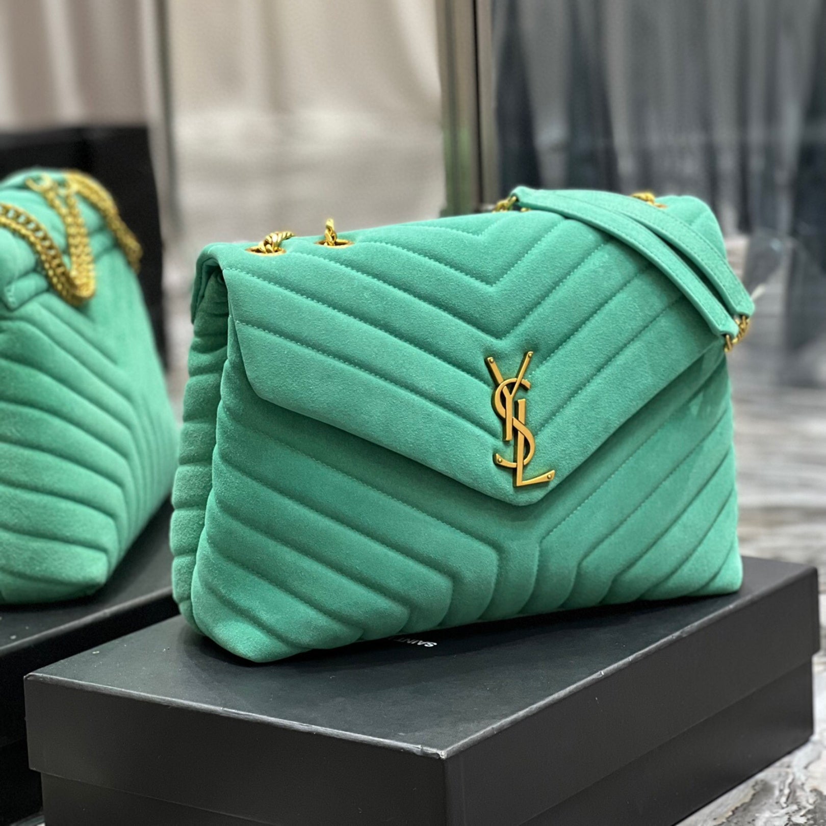YSL LouLou Shoulder Bag Green with Gold