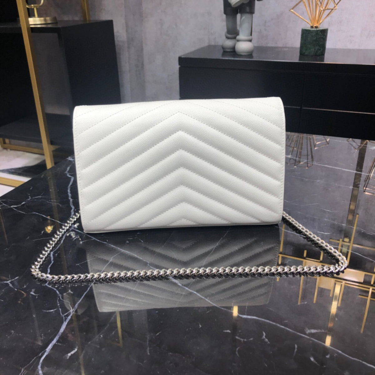 YSL Small Monogram White Bag with Silver Logo